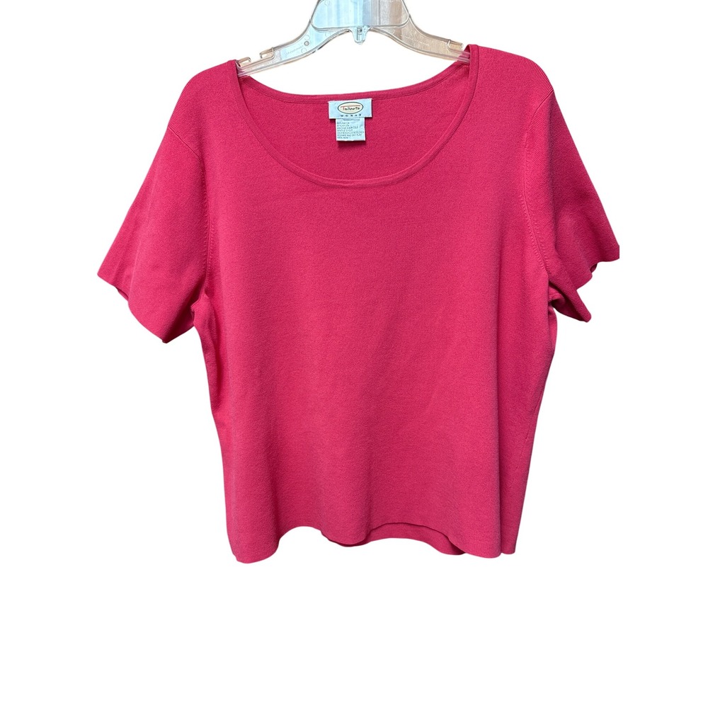 Talbots 2X Coral Short Sleeve Scoop Neck Rayon Knit Top Coastal Preppy Career